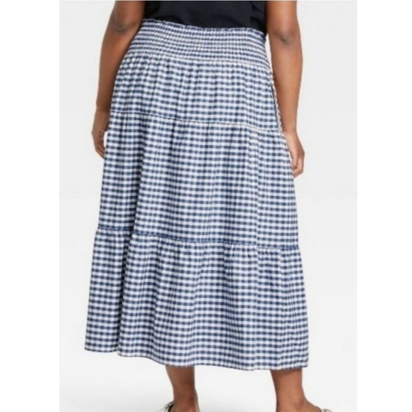 Universal Thread Women Blue and White Gingham Tiered Midi Skirt Plus Size 4X NWT - Picture 2 of 9
